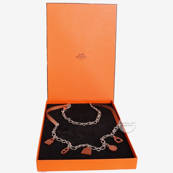 Hermes Belt Olga Charms Barenia Leather & Palladium Chain 2012 in Box - Picture 5 of 10